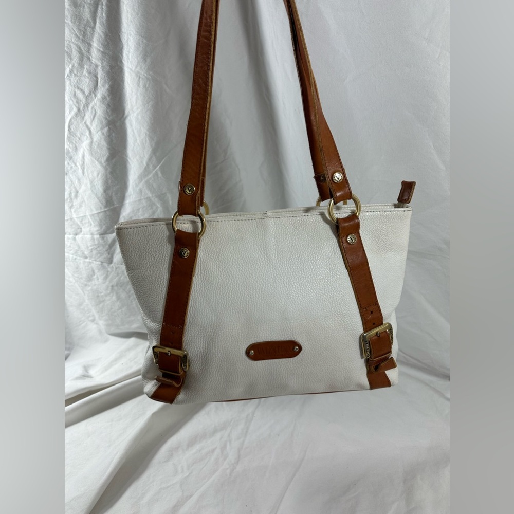 Vintage VALENTINA white tan leather tote bag purse